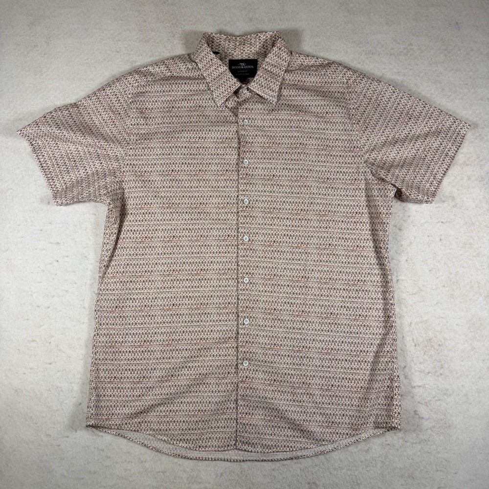 Rodd & Gunn Mens XL Sports Fit Woven In Italy Geometric Short Sleeve Shirt Multi - Picture 1 of 5